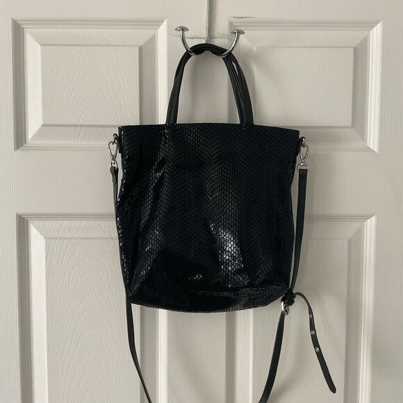 Sorial Snake-embossed Bag Rubina Leather Black Tote Crossbody Shoulder Sparkly - Picture 3 of 4